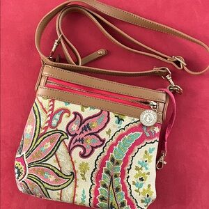 Spartina 449 Floral Crossbody Bag - Tan and Pink